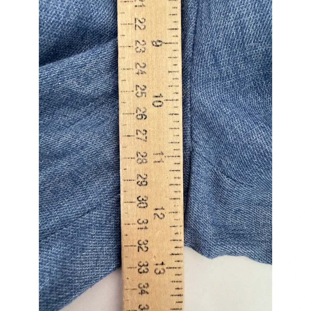 Zara Trousers sz S Blue Metallic Linen Blend High Waist Straight Leg